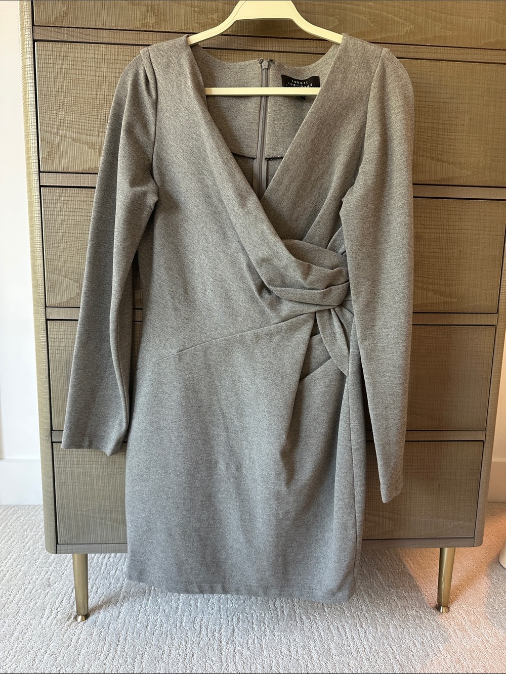 Robert Rodriguez Grey Wrap-Detail Long Sleeve Dress